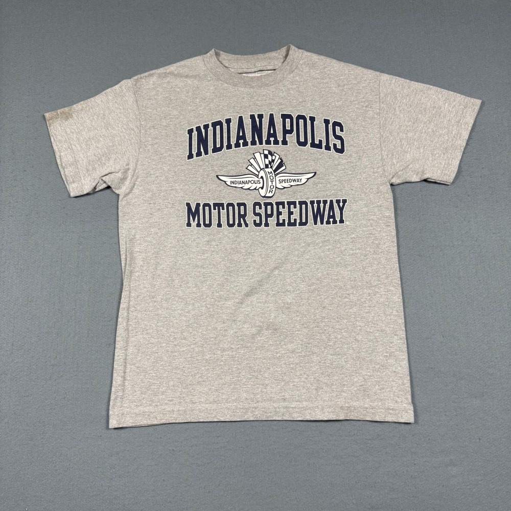 Indianapolis Motor Speedway T-Shirt Mens Medium Gray Racing Graphic Indy 500 Tee